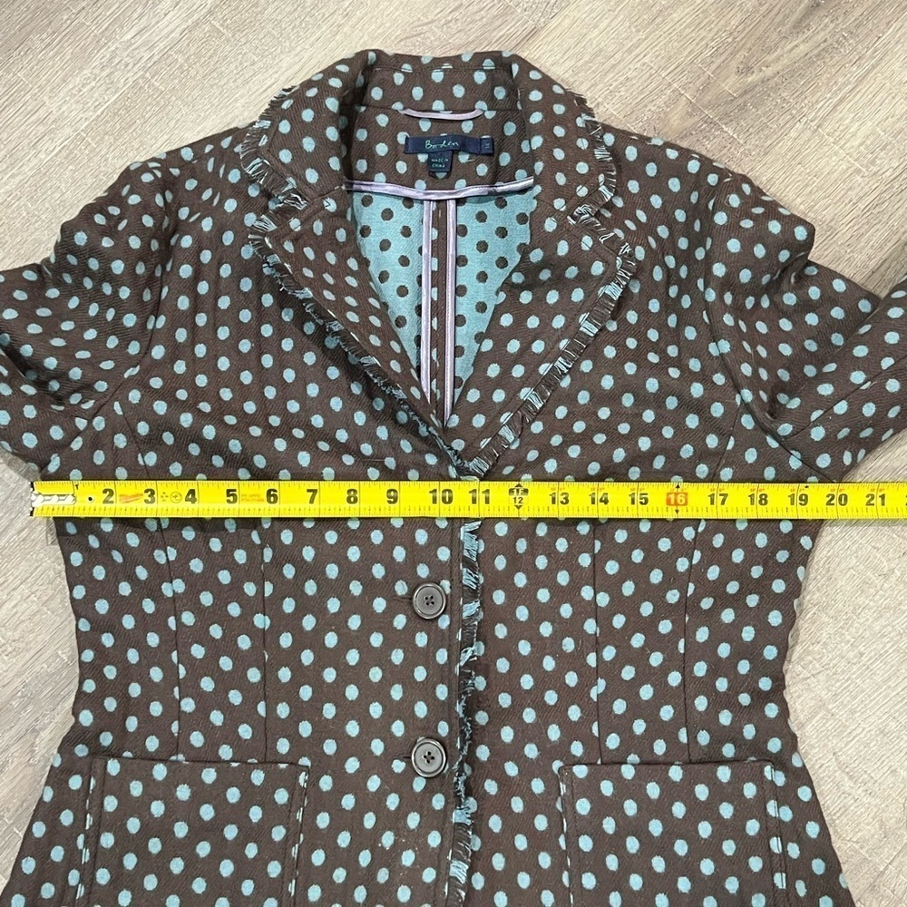 Boden Size 14 Wool Blend Polka Dot Fringe Seam Unlined Unstructured Soft Blazer - Picture 7 of 14